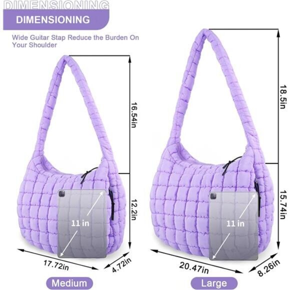 Quilted Puffer Tote Bag Purse Puffy Crossbody Shoulder Bag,Lightweight Nylon - Picture 2 of 7